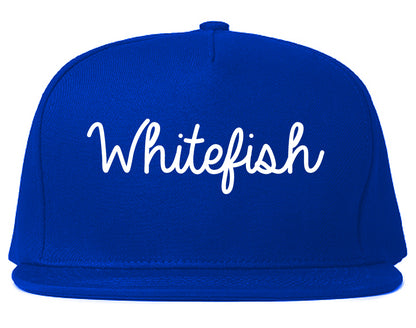 Whitefish Montana MT Script Mens Snapback Hat Royal Blue