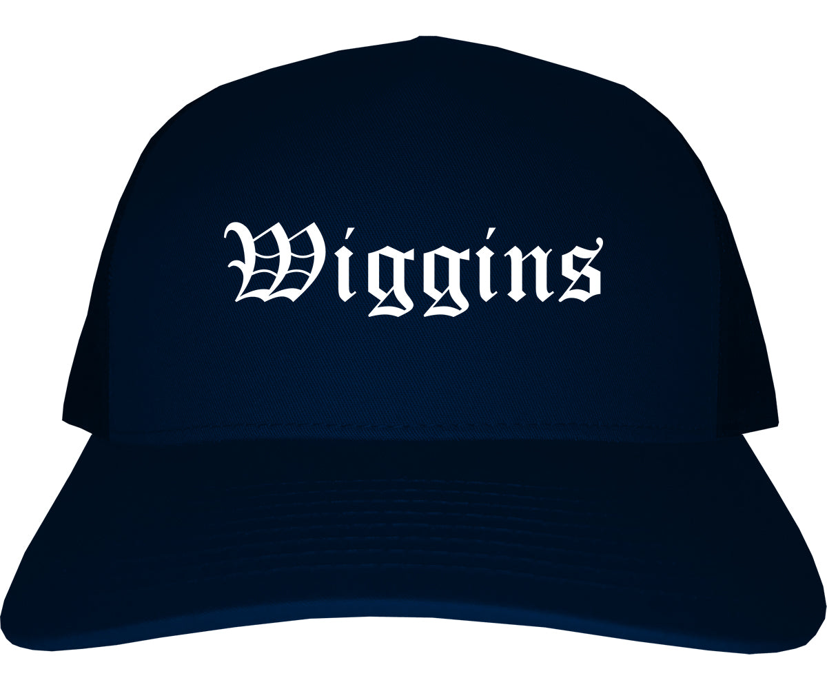 Wiggins Mississippi MS Old English Mens Trucker Hat Cap Navy Blue