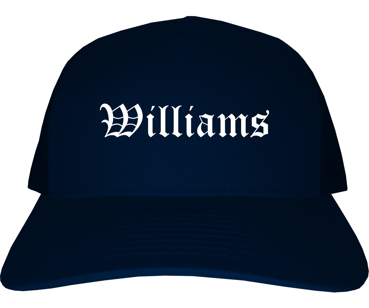 Williams California CA Old English Mens Trucker Hat Cap Navy Blue
