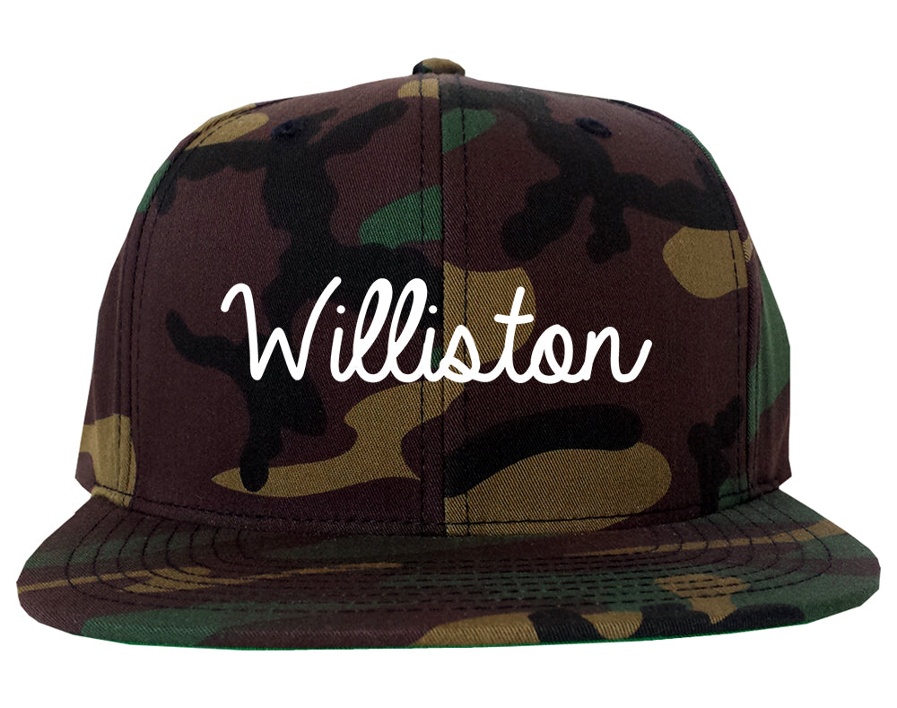 Williston North Dakota ND Script Mens Snapback Hat Army Camo