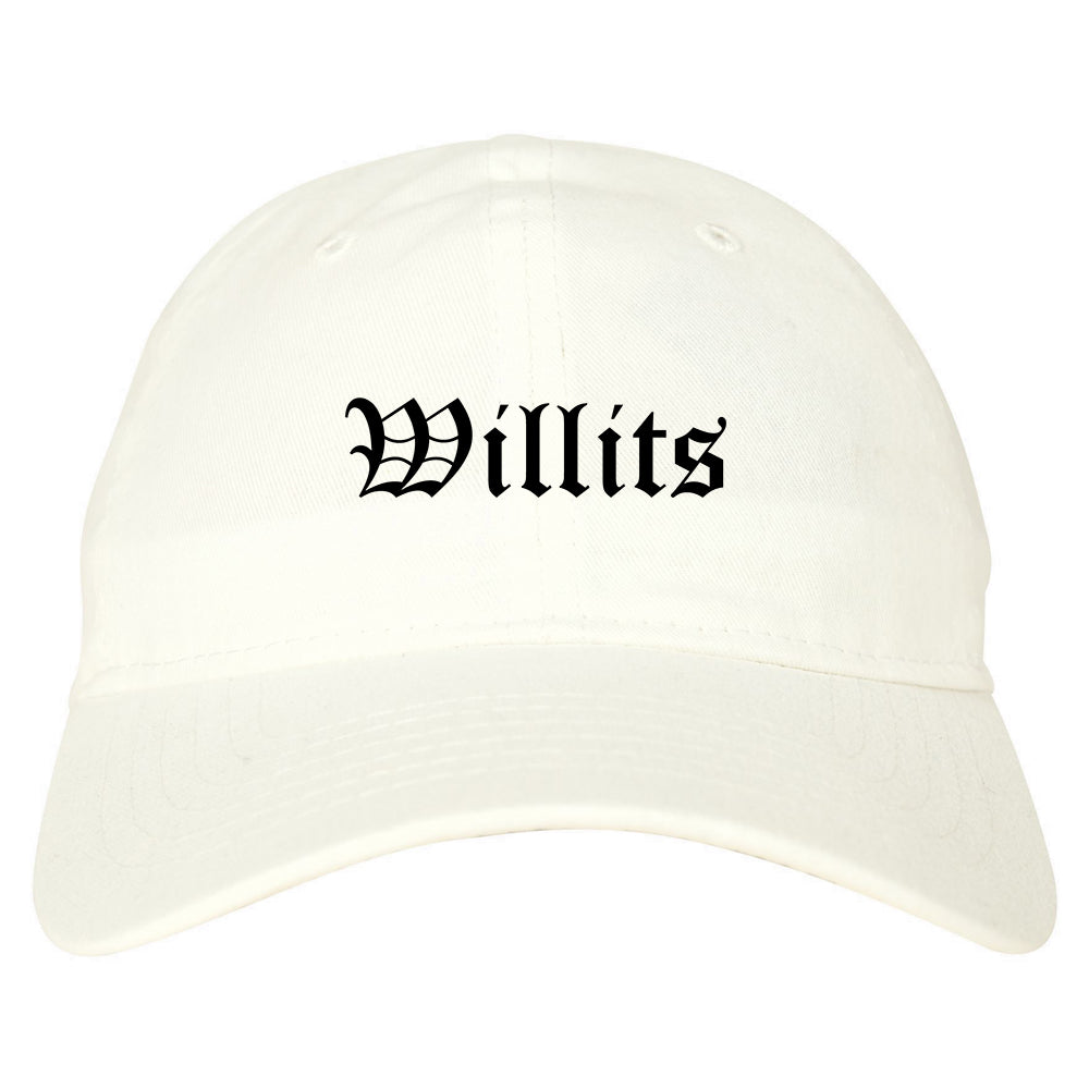 Willits California CA Old English Mens Dad Hat Baseball Cap White
