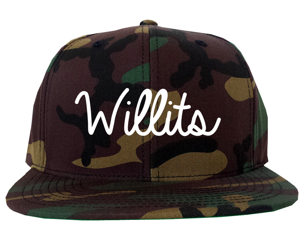 Willits California CA Script Mens Snapback Hat Army Camo