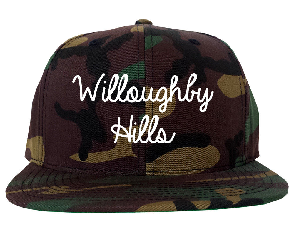Willoughby Hills Ohio OH Script Mens Snapback Hat Army Camo