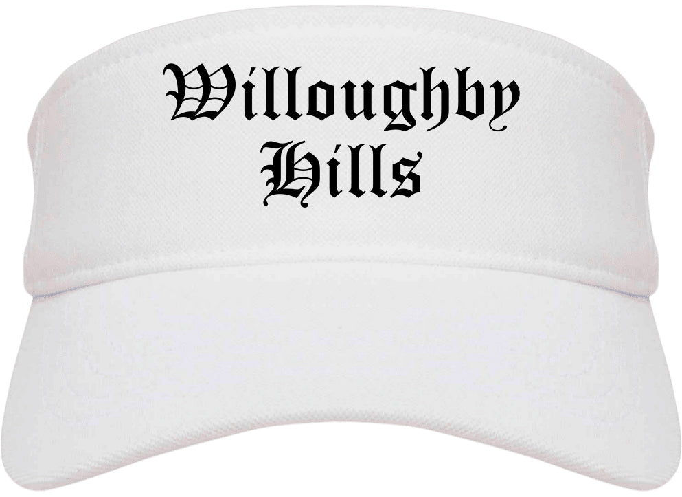 Willoughby Hills Ohio OH Old English Mens Visor Cap Hat White