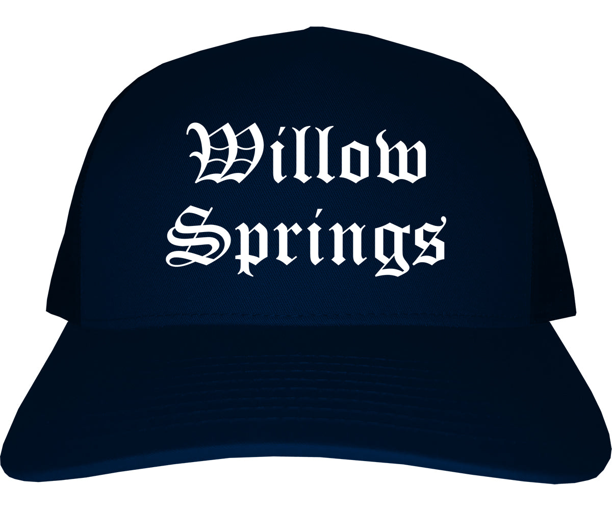 Willow Springs Illinois IL Old English Mens Trucker Hat Cap Navy Blue
