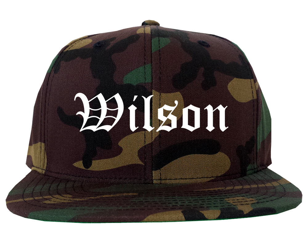 Wilson Pennsylvania PA Old English Mens Snapback Hat Army Camo