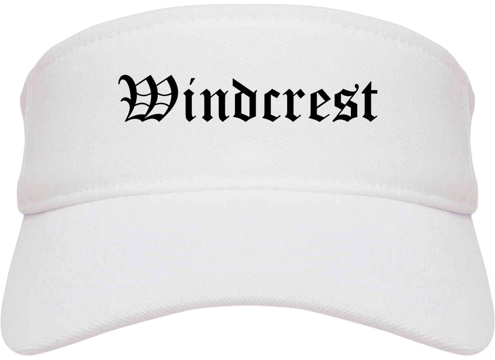 Windcrest Texas TX Old English Mens Visor Cap Hat White