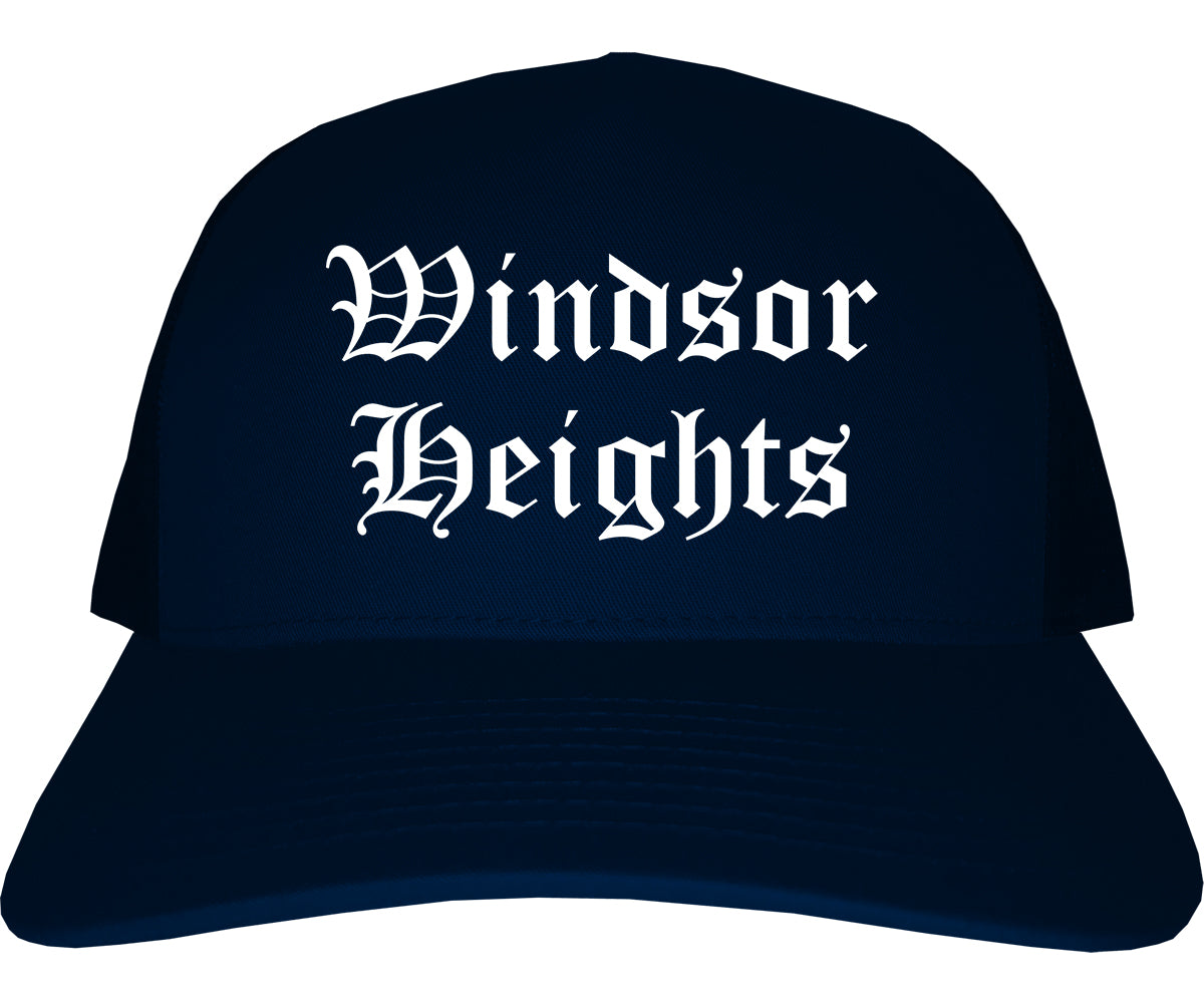Windsor Heights Iowa IA Old English Mens Trucker Hat Cap Navy Blue