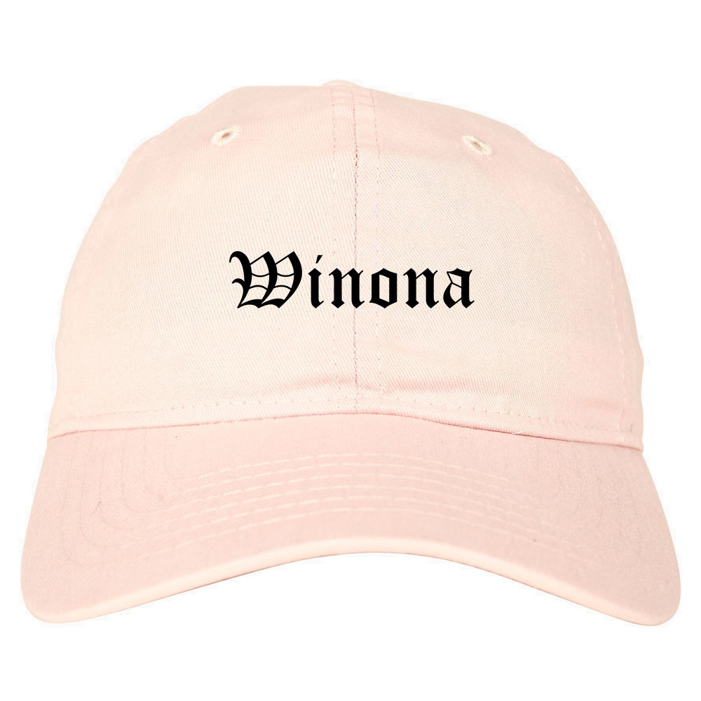 Winona Mississippi MS Old English Mens Dad Hat Baseball Cap Pink
