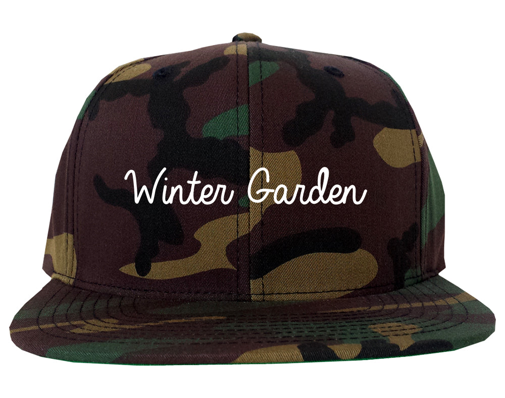 Winter Garden Florida FL Script Mens Snapback Hat Army Camo