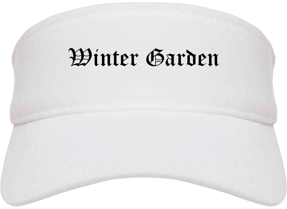 Winter Garden Florida FL Old English Mens Visor Cap Hat White