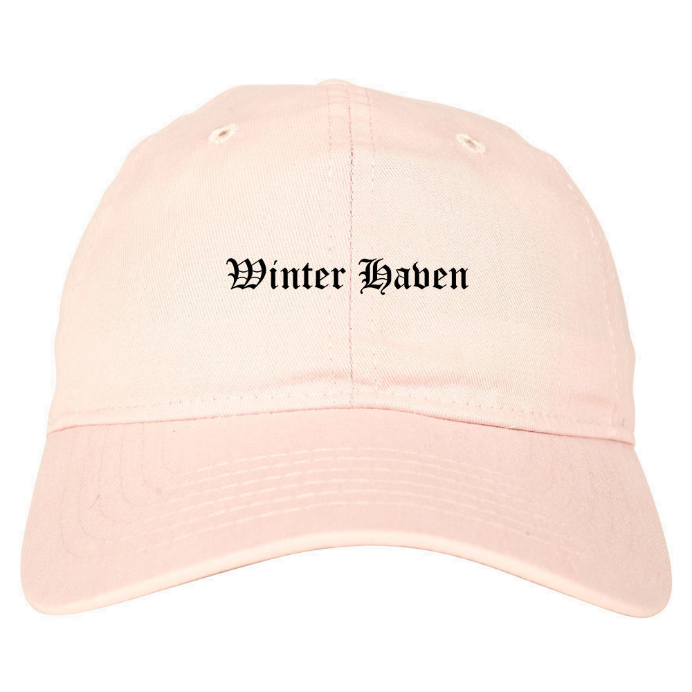Winter Haven Florida FL Old English Mens Dad Hat Baseball Cap Pink