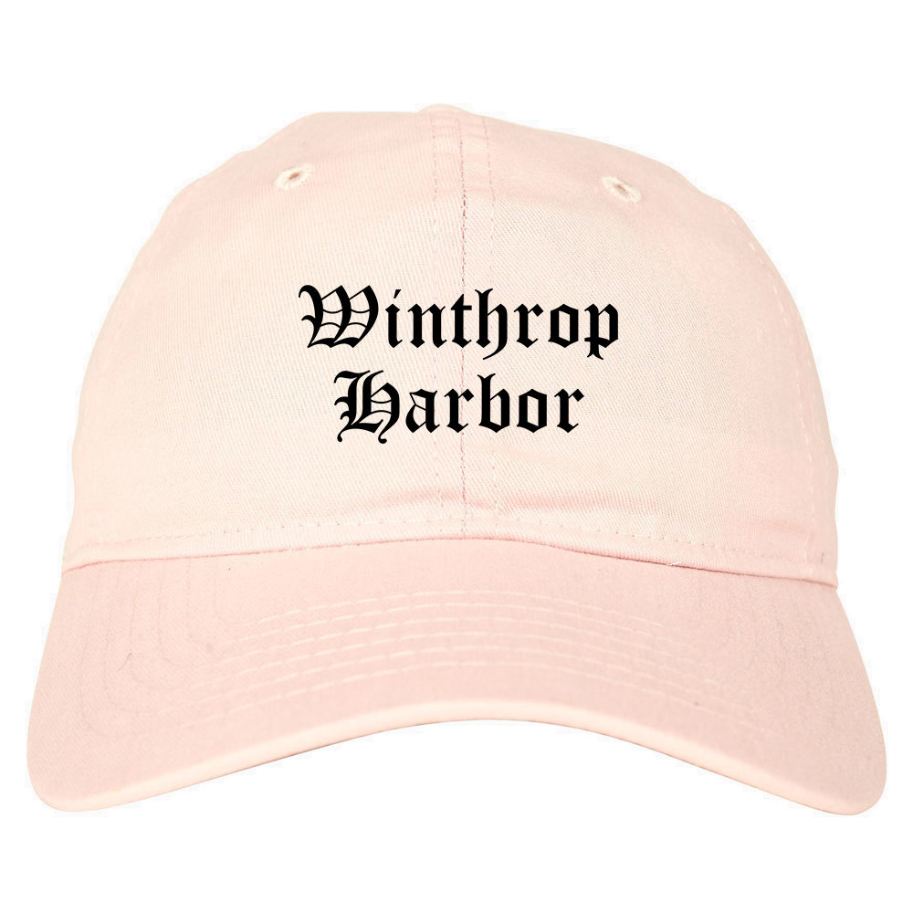 Winthrop Harbor Illinois IL Old English Mens Dad Hat Baseball Cap Pink