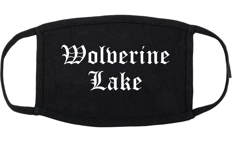 Wolverine Lake Michigan MI Old English Cotton Face Mask Black