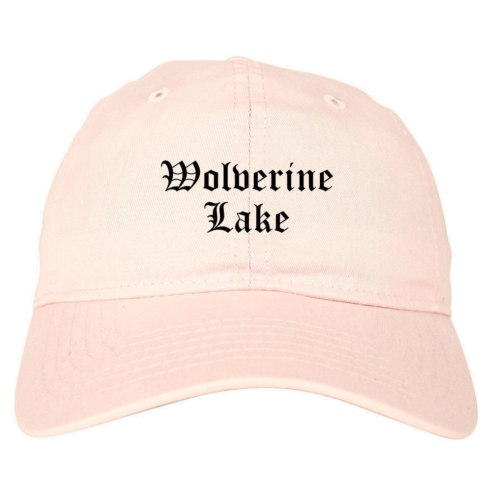 Wolverine Lake Michigan MI Old English Mens Dad Hat Baseball Cap Pink