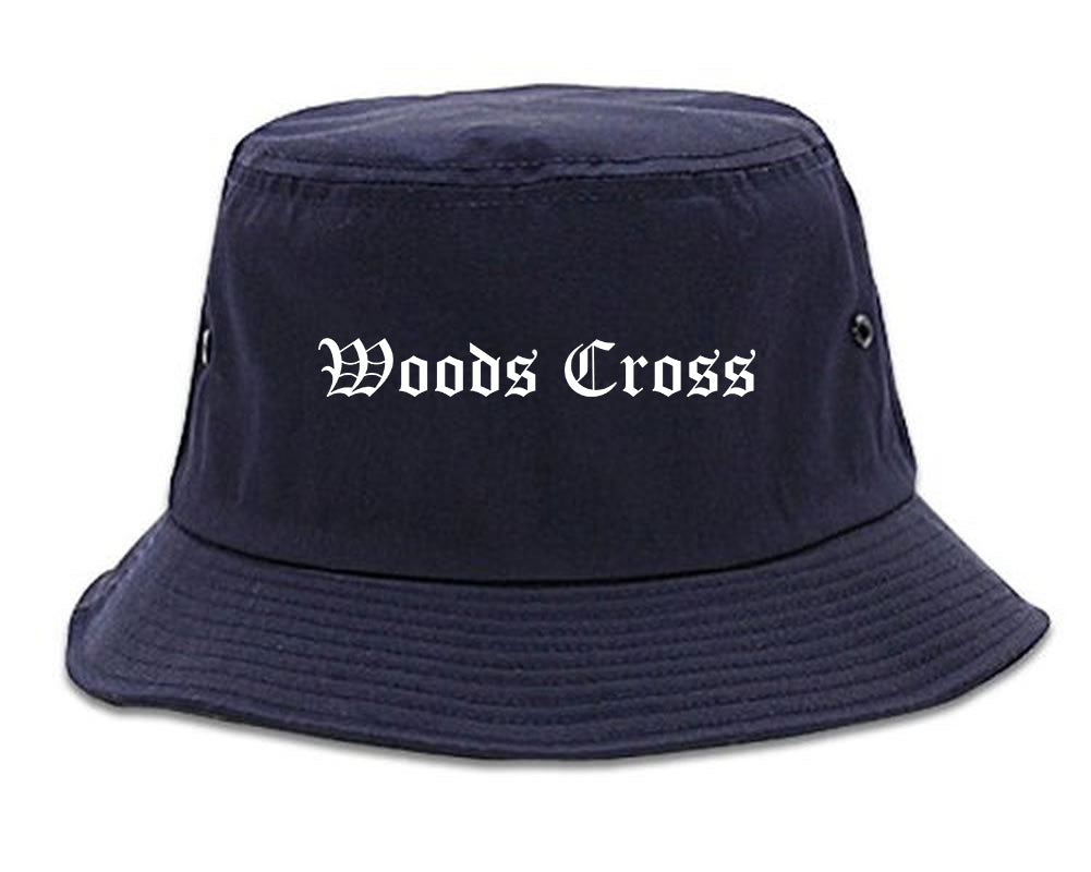 Woods Cross Utah UT Old English Mens Bucket Hat Navy Blue