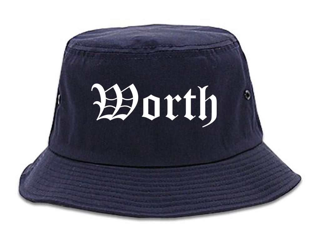Worth Illinois IL Old English Mens Bucket Hat Navy Blue