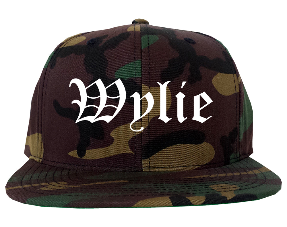 Wylie Texas TX Old English Mens Snapback Hat Army Camo