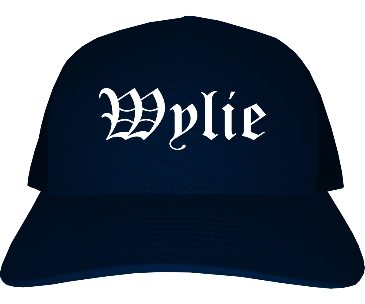 Wylie Texas TX Old English Mens Trucker Hat Cap Navy Blue