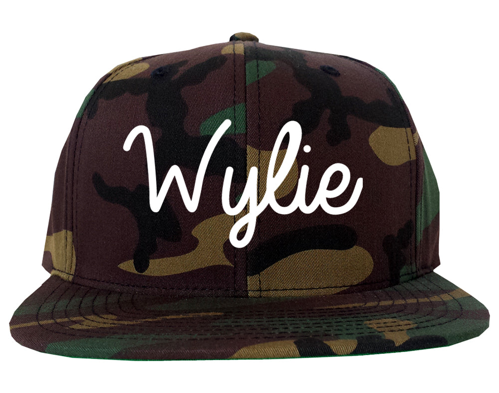 Wylie Texas TX Script Mens Snapback Hat Army Camo