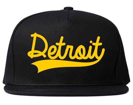 YELLOW Detroit Michigan Varsity Logo Mens Snapback Hat Black