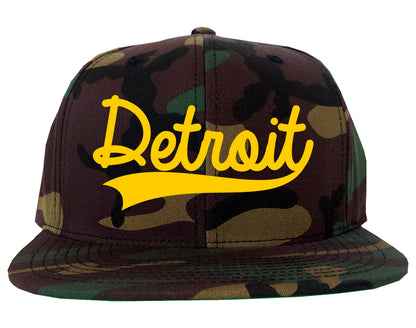 YELLOW Detroit Michigan Varsity Logo Mens Snapback Hat Camo
