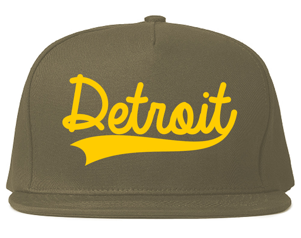 YELLOW Detroit Michigan Varsity Logo Mens Snapback Hat Grey