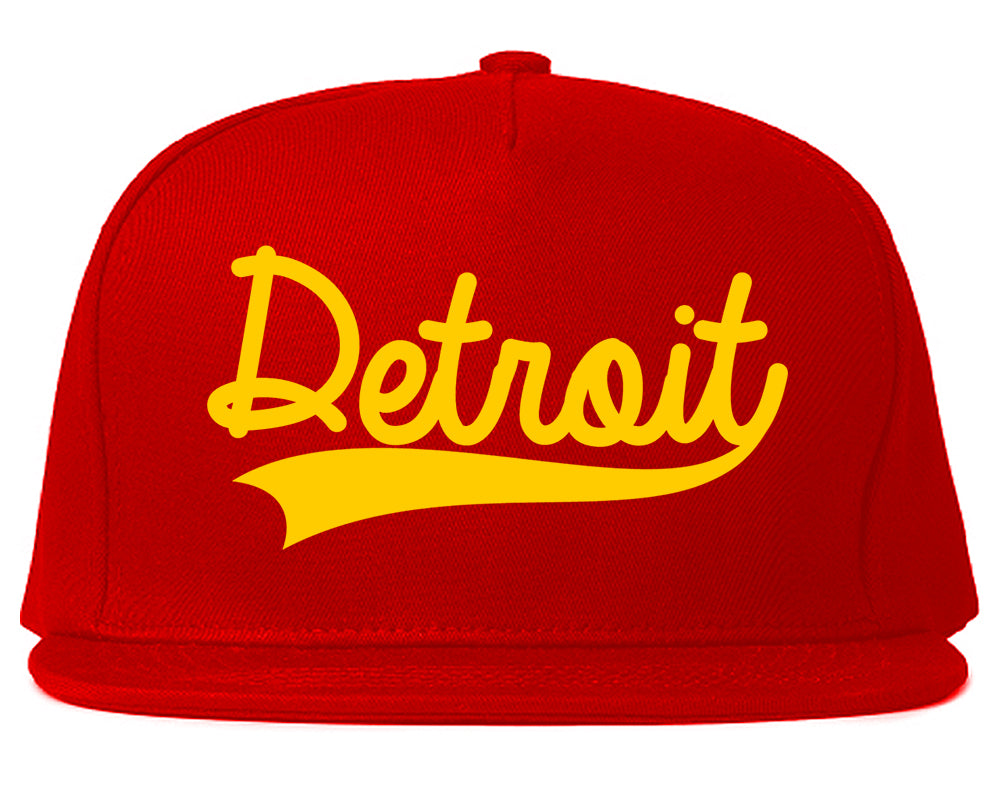 YELLOW Detroit Michigan Varsity Logo Mens Snapback Hat Red