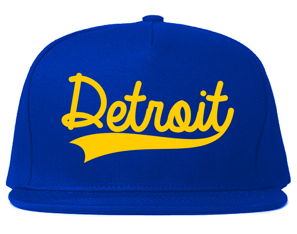 YELLOW Detroit Michigan Varsity Logo Mens Snapback Hat Royal Blue