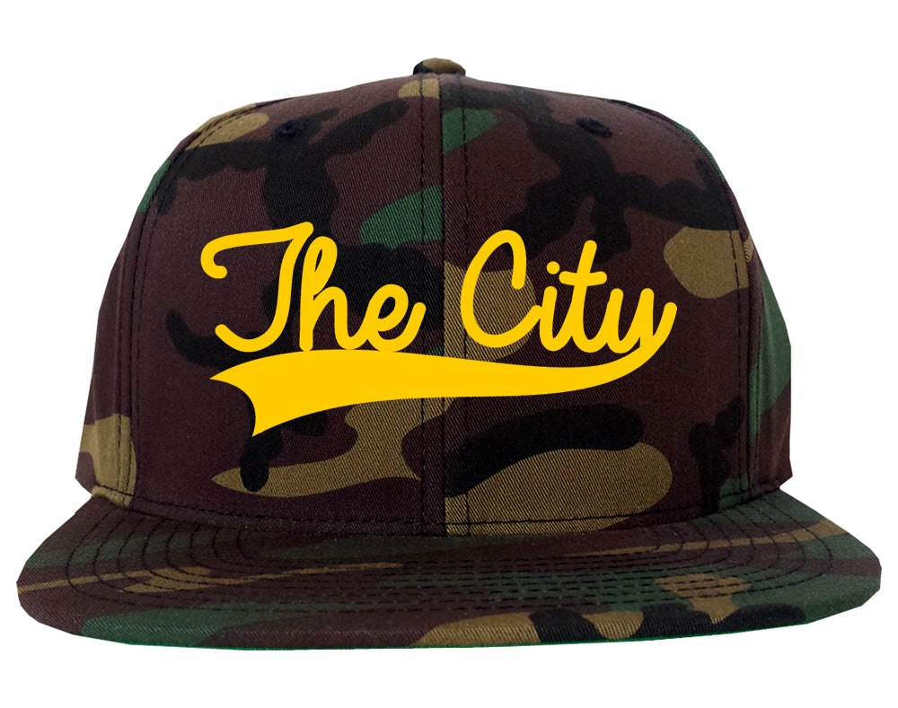 YELLOW The City San Francisco Varsity Logo Mens Snapback Hat Camo
