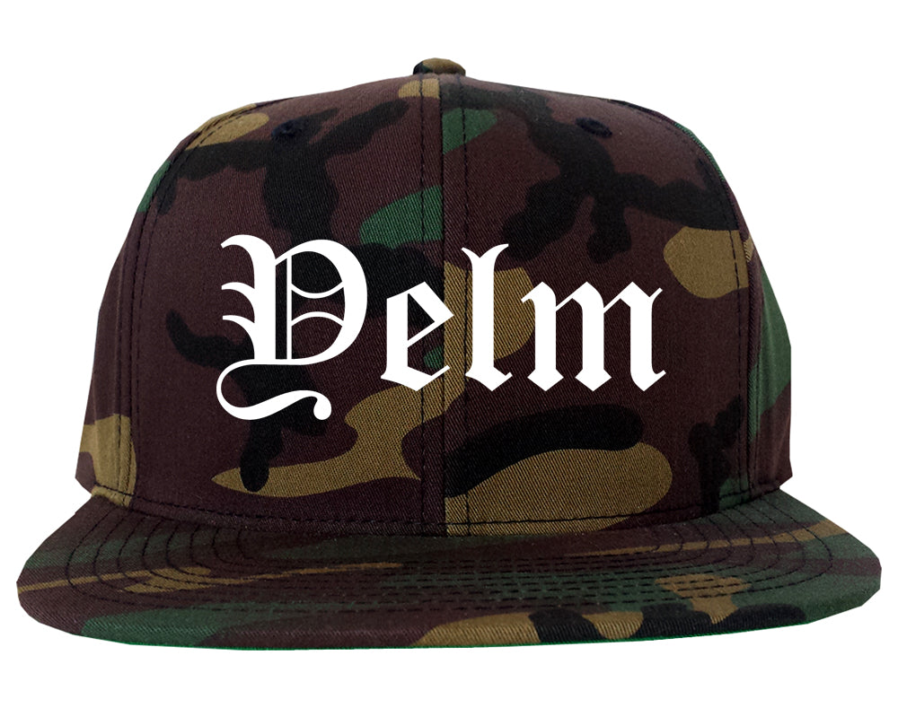 Yelm Washington WA Old English Mens Snapback Hat Army Camo