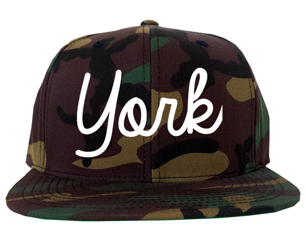 York South Carolina SC Script Mens Snapback Hat Army Camo