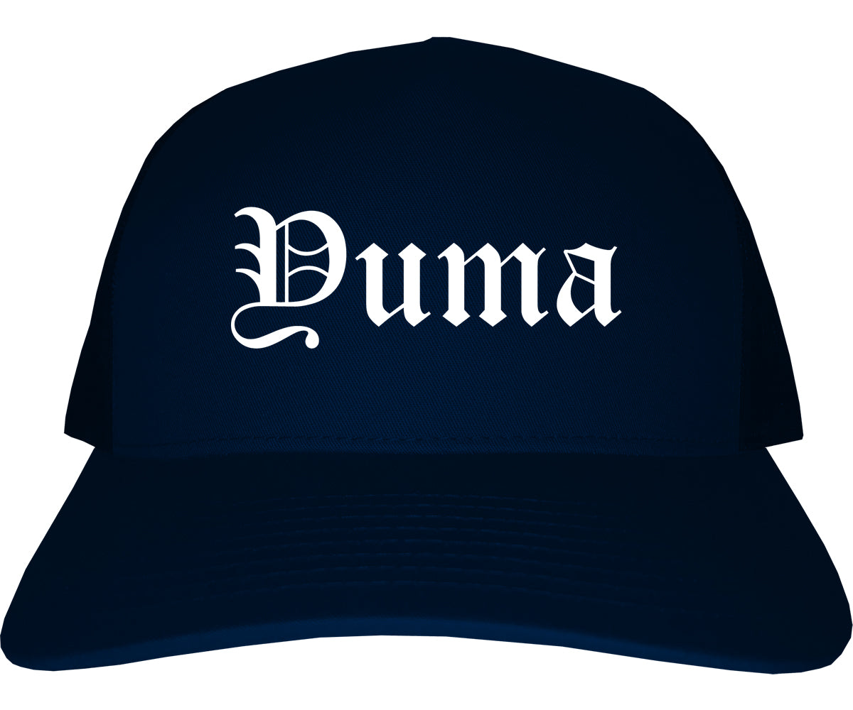 Yuma Arizona AZ Old English Mens Trucker Hat Cap Navy Blue