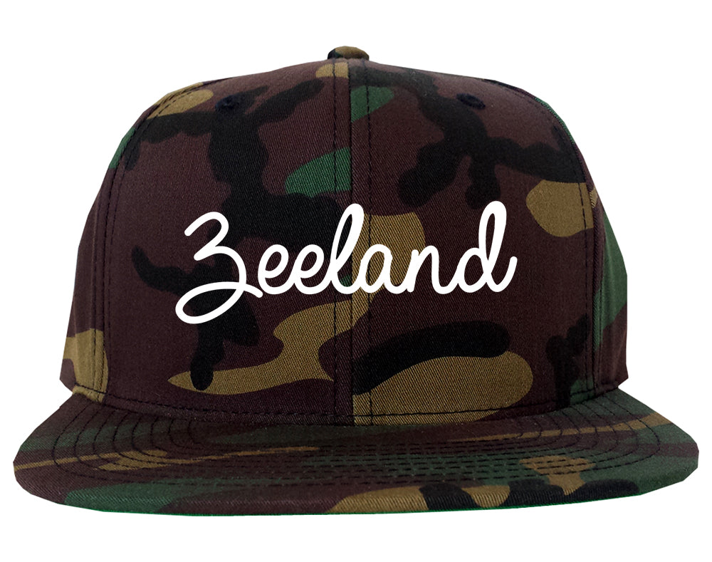 Zeeland Michigan MI Script Mens Snapback Hat Army Camo