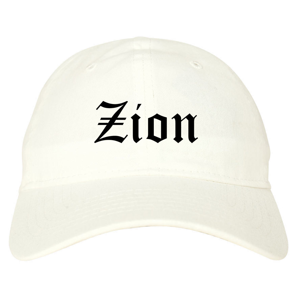 Zion Illinois IL Old English Mens Dad Hat Baseball Cap White