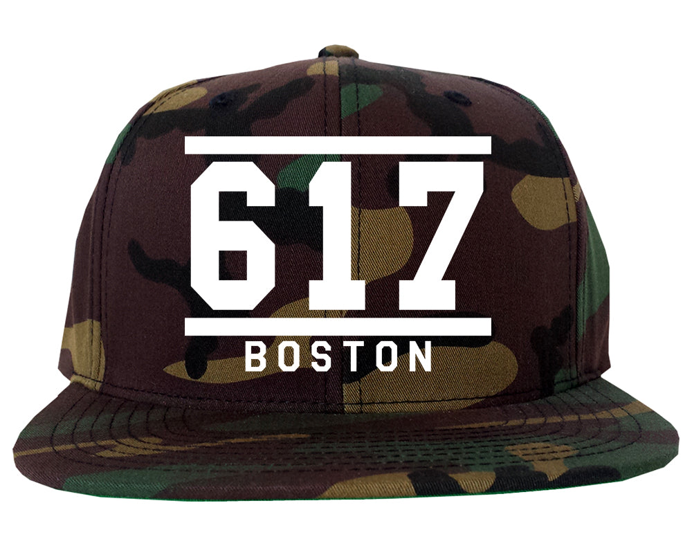617 Area Code Boston Massachusetts Mens Snapback Hat Camo