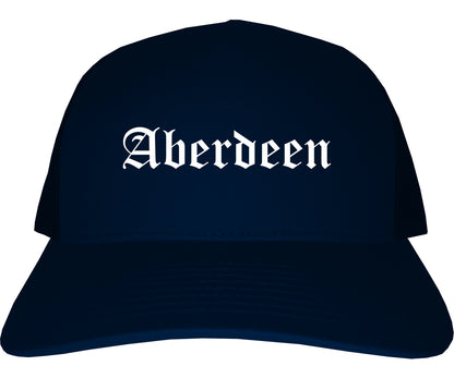 Aberdeen North Carolina NC Old English Mens Trucker Hat Cap Navy Blue