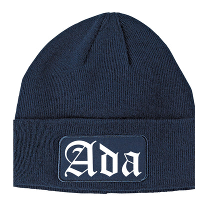 Ada Ohio OH Old English Mens Knit Beanie Hat Cap Navy Blue