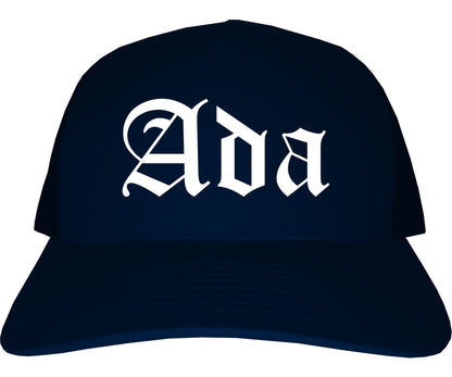 Ada Ohio OH Old English Mens Trucker Hat Cap Navy Blue