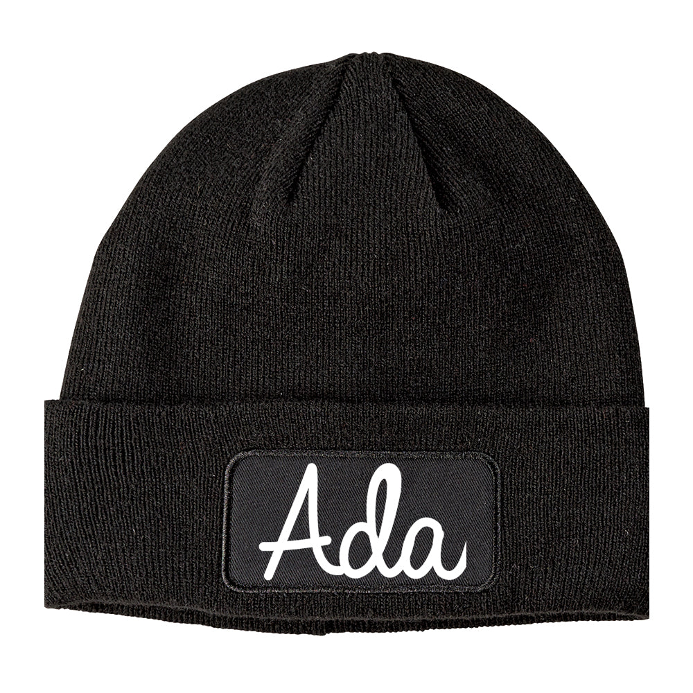 Ada Ohio OH Script Mens Knit Beanie Hat Cap Black