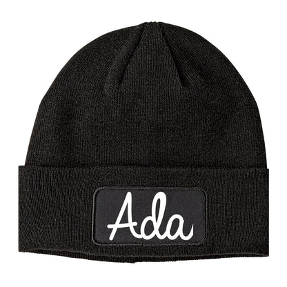 Ada Ohio OH Script Mens Knit Beanie Hat Cap Black