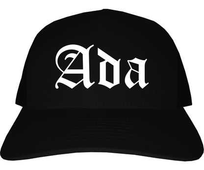 Ada Oklahoma OK Old English Mens Trucker Hat Cap Black