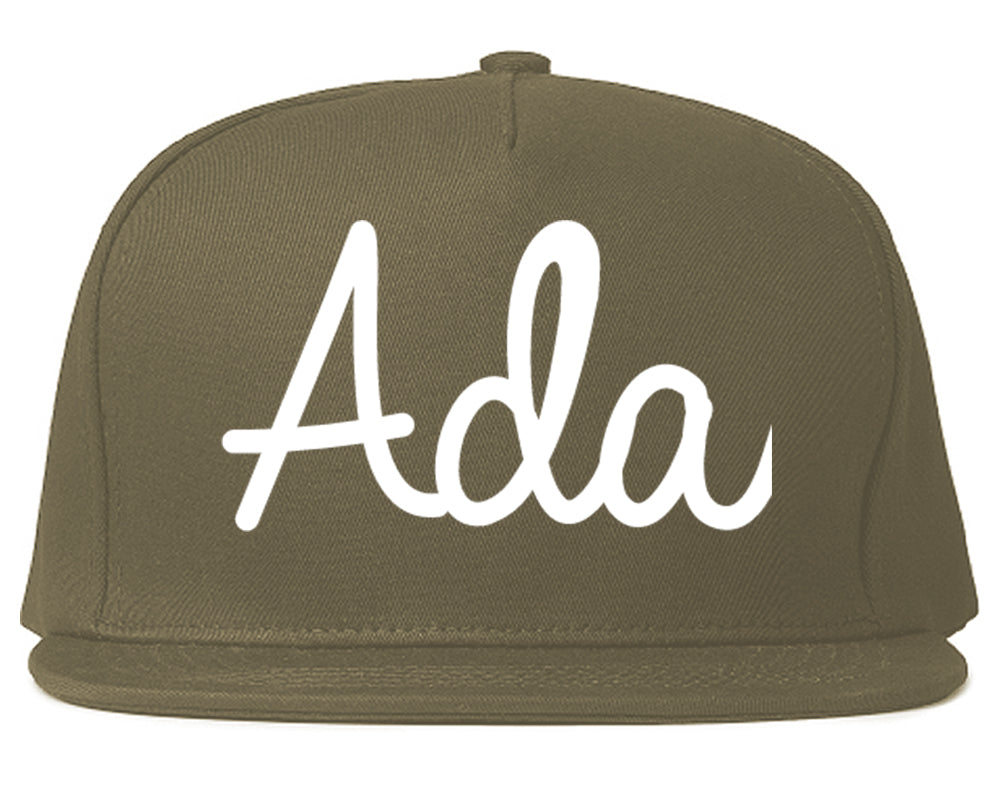 Ada Oklahoma OK Script Mens Snapback Hat Grey