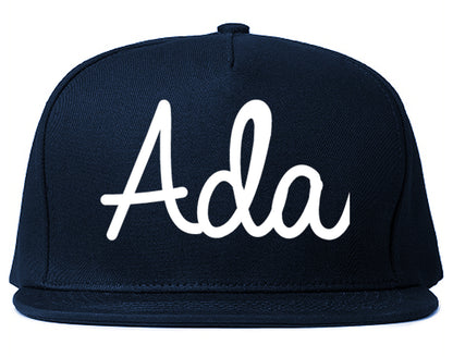 Ada Oklahoma OK Script Mens Snapback Hat Navy Blue