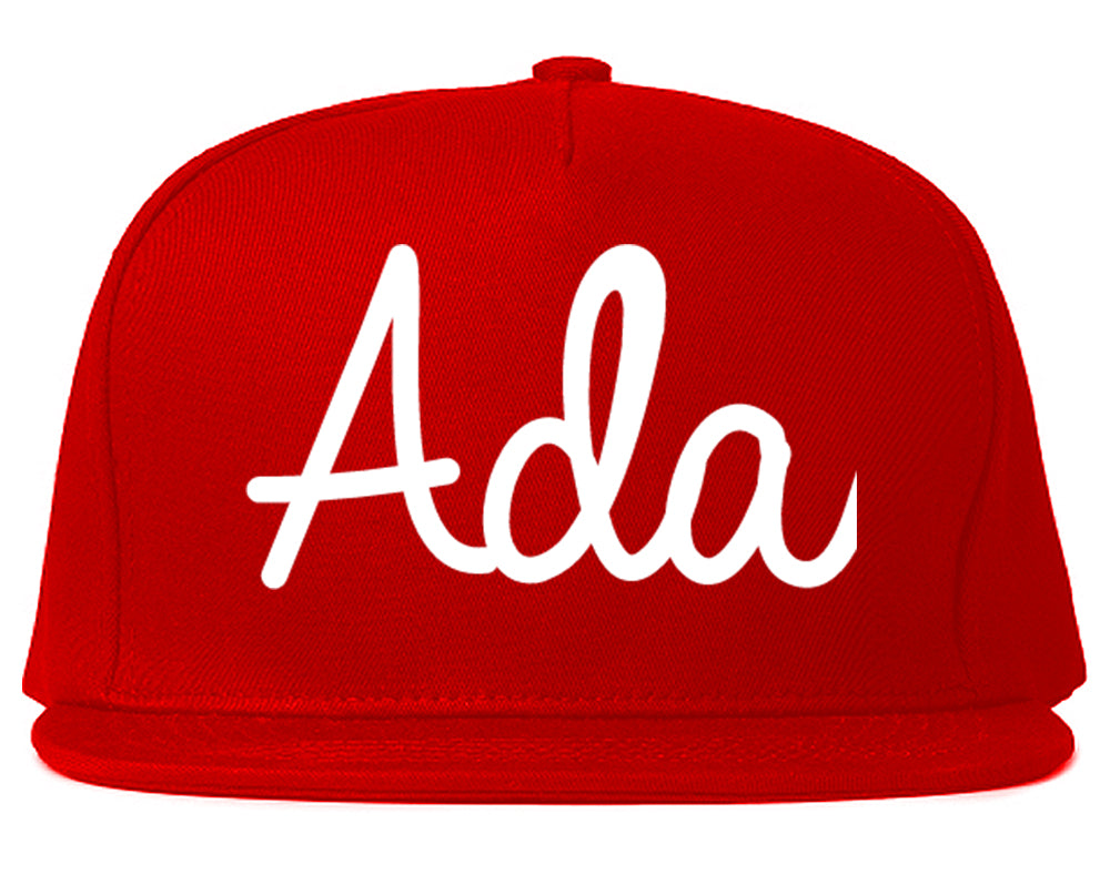 Ada Oklahoma OK Script Mens Snapback Hat Red