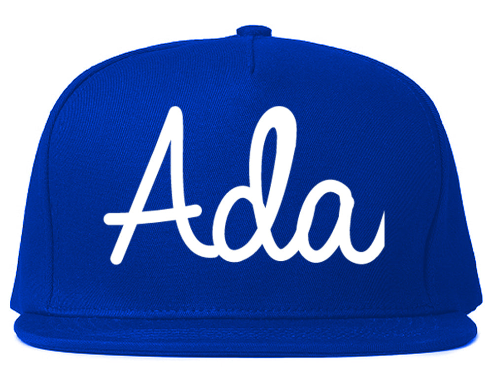 Ada Oklahoma OK Script Mens Snapback Hat Royal Blue