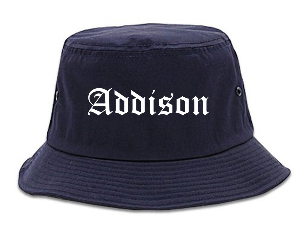 Addison Illinois IL Old English Mens Bucket Hat Navy Blue