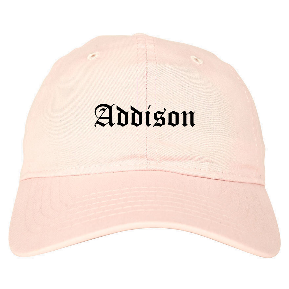 Addison Illinois IL Old English Mens Dad Hat Baseball Cap Pink