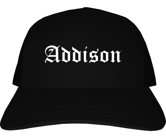 Addison Illinois IL Old English Mens Trucker Hat Cap Black