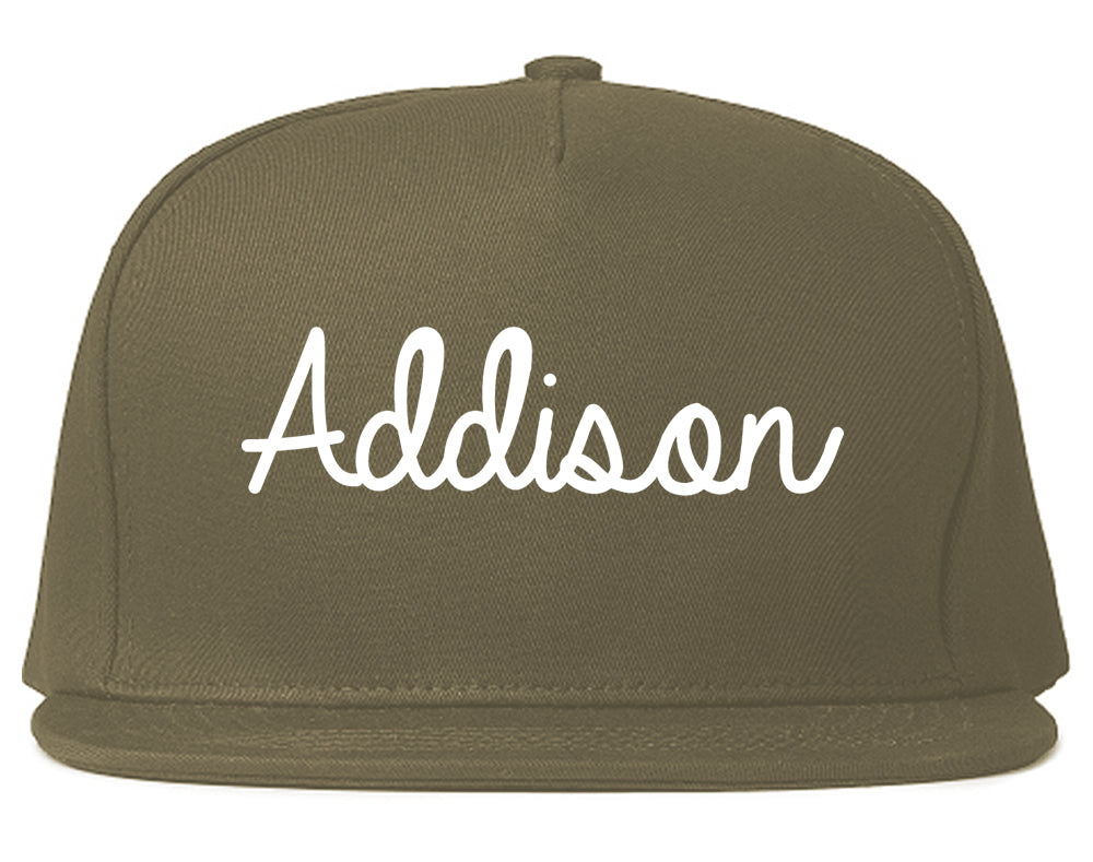 Addison Illinois IL Script Mens Snapback Hat Grey
